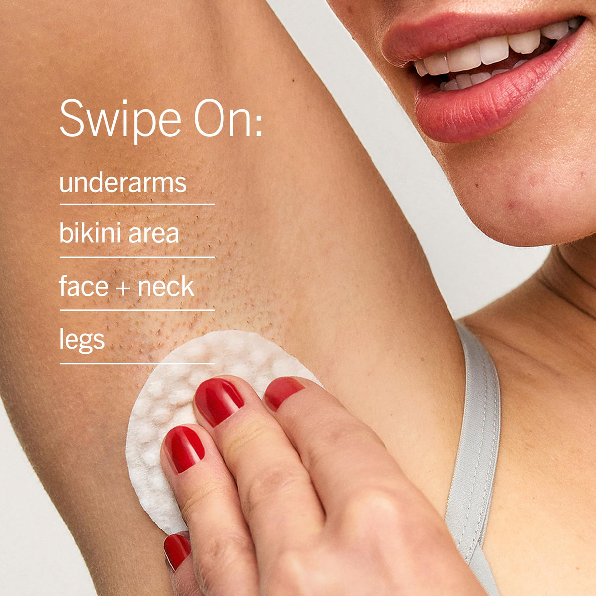 First Aid Beauty pad on face and neck illustrating gentle exfoliation