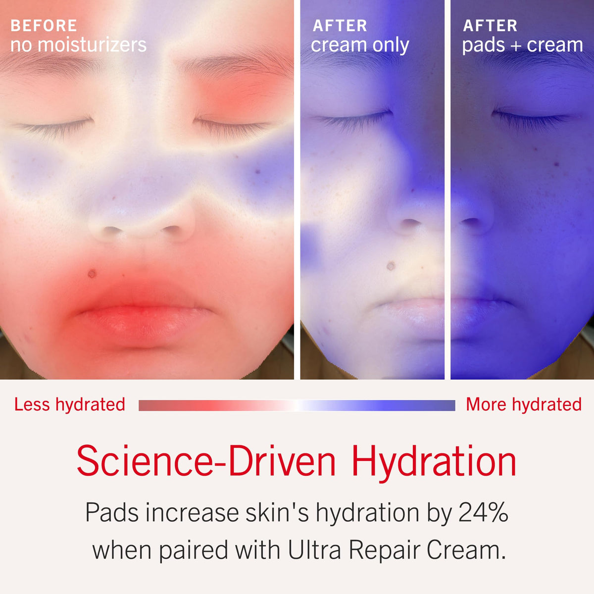 First Aid Beauty pad applied to cheek demonstrating targeted hydration