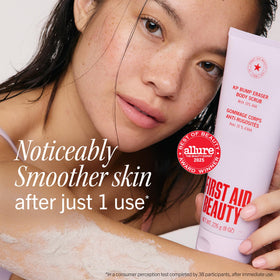 First Aid Beauty scrub texture close-up illustrating pumice beads and creamy exfoliant for smoother skin