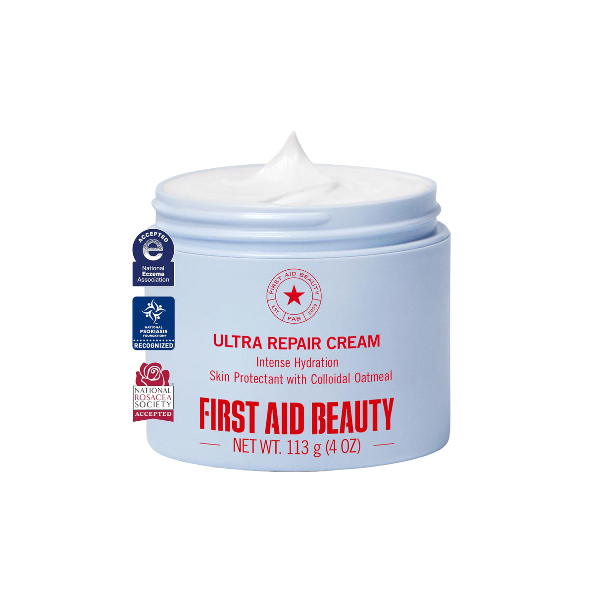First Aid Beauty jar front view showing product and brand for quick recognition and trust