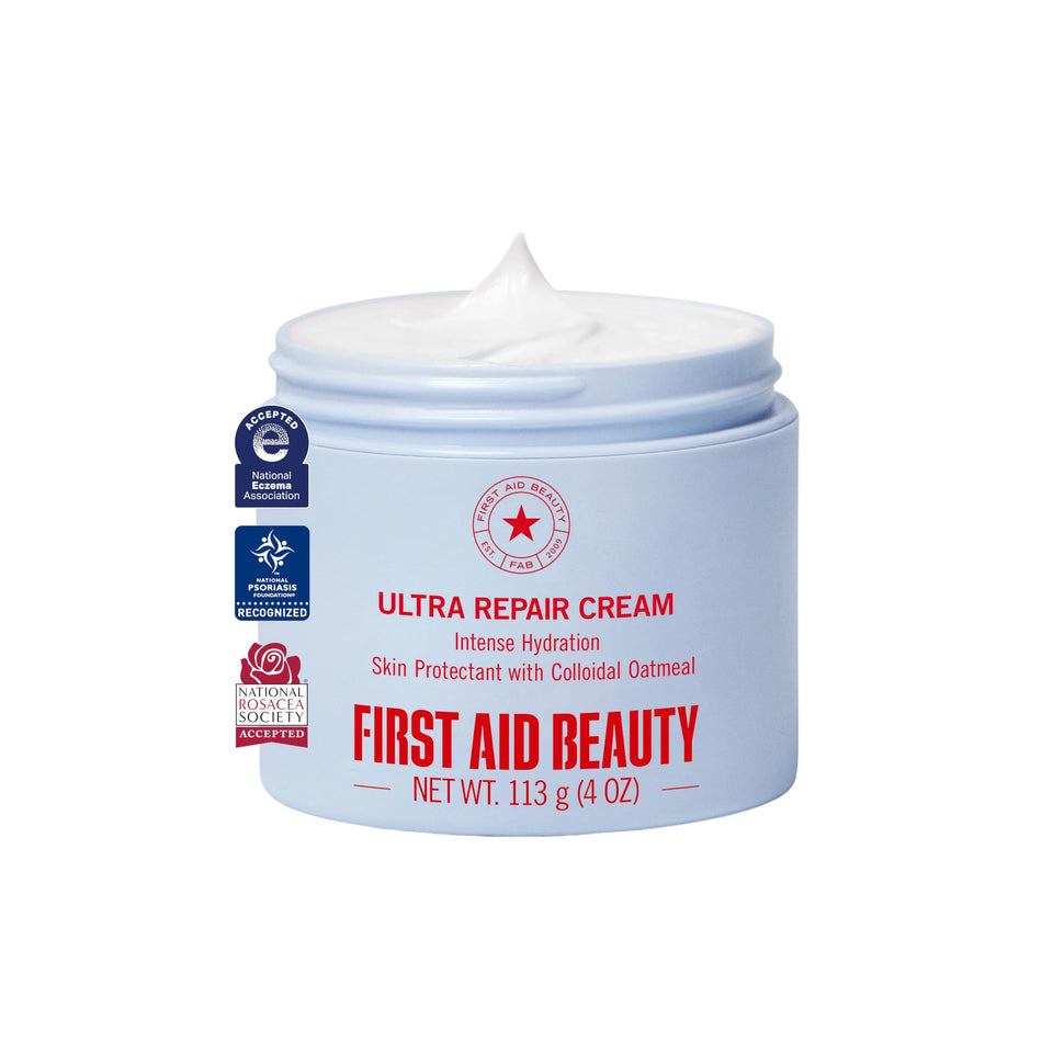 First Aid Beauty jar front view showing product and brand for quick recognition and trust