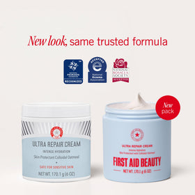 First Aid Beauty cream whipped texture on fingertip highlighting fast absorption