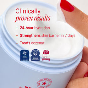 First Aid Beauty applying cream to face showing soothing sensitive skin care