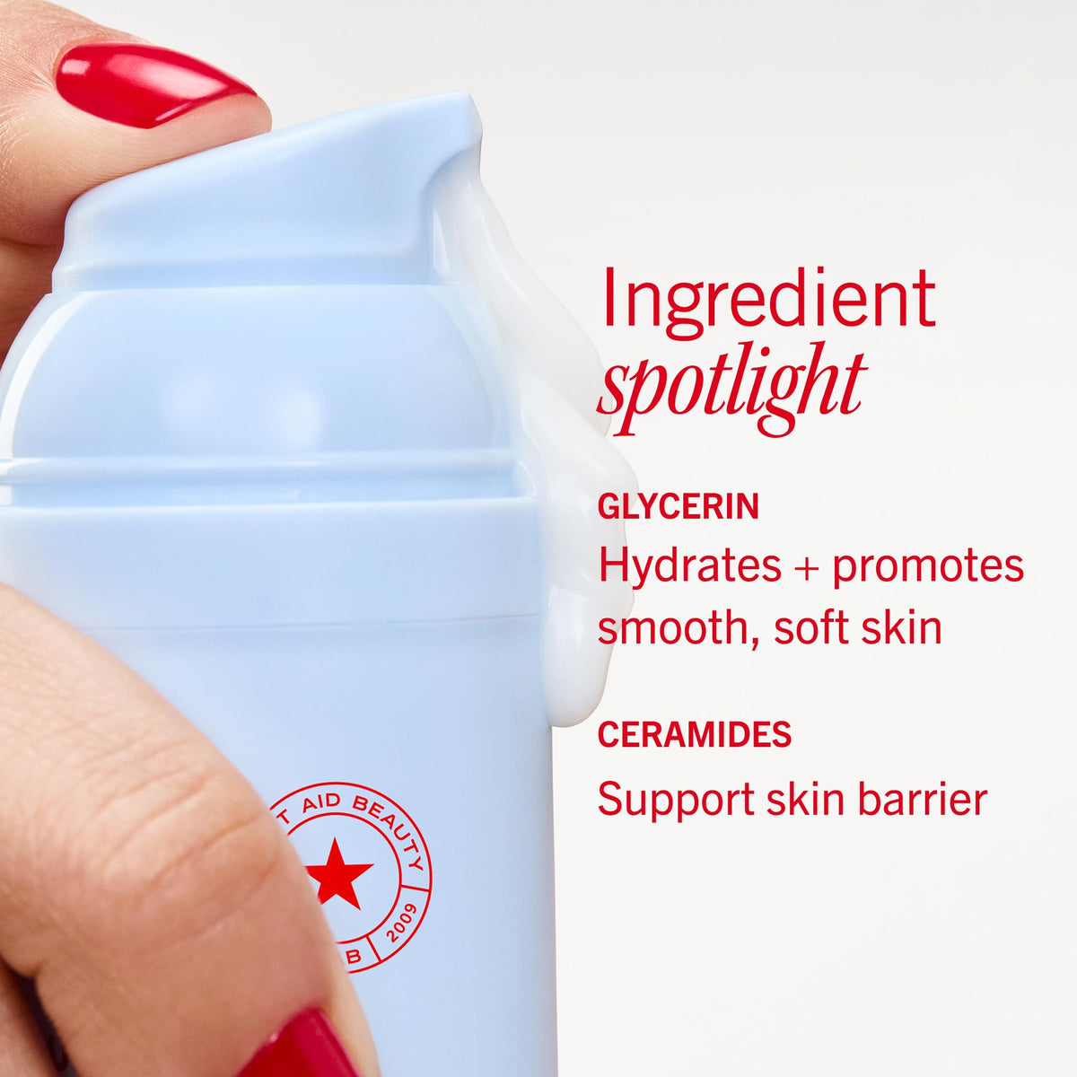 First Aid Beauty product label highlighting colloidal oatmeal and ceramides