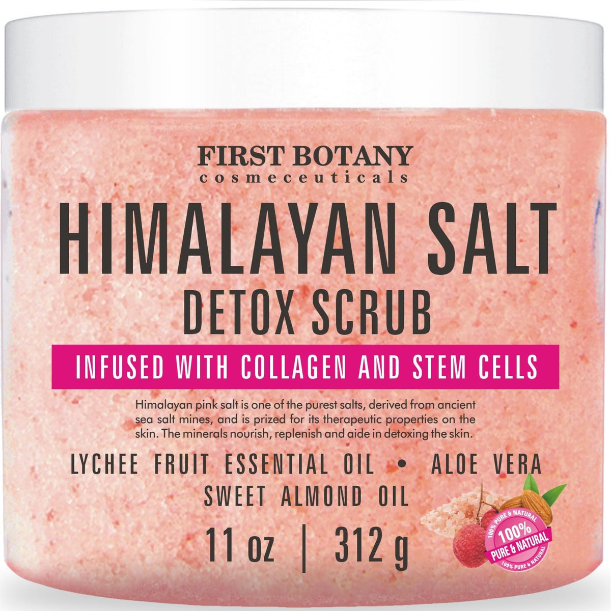 First Botany front packaging of Himalayan salt scrub showing natural benefits