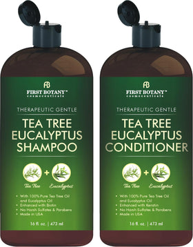 First Botany front bottles showing clarifying shampoo and conditioner benefits