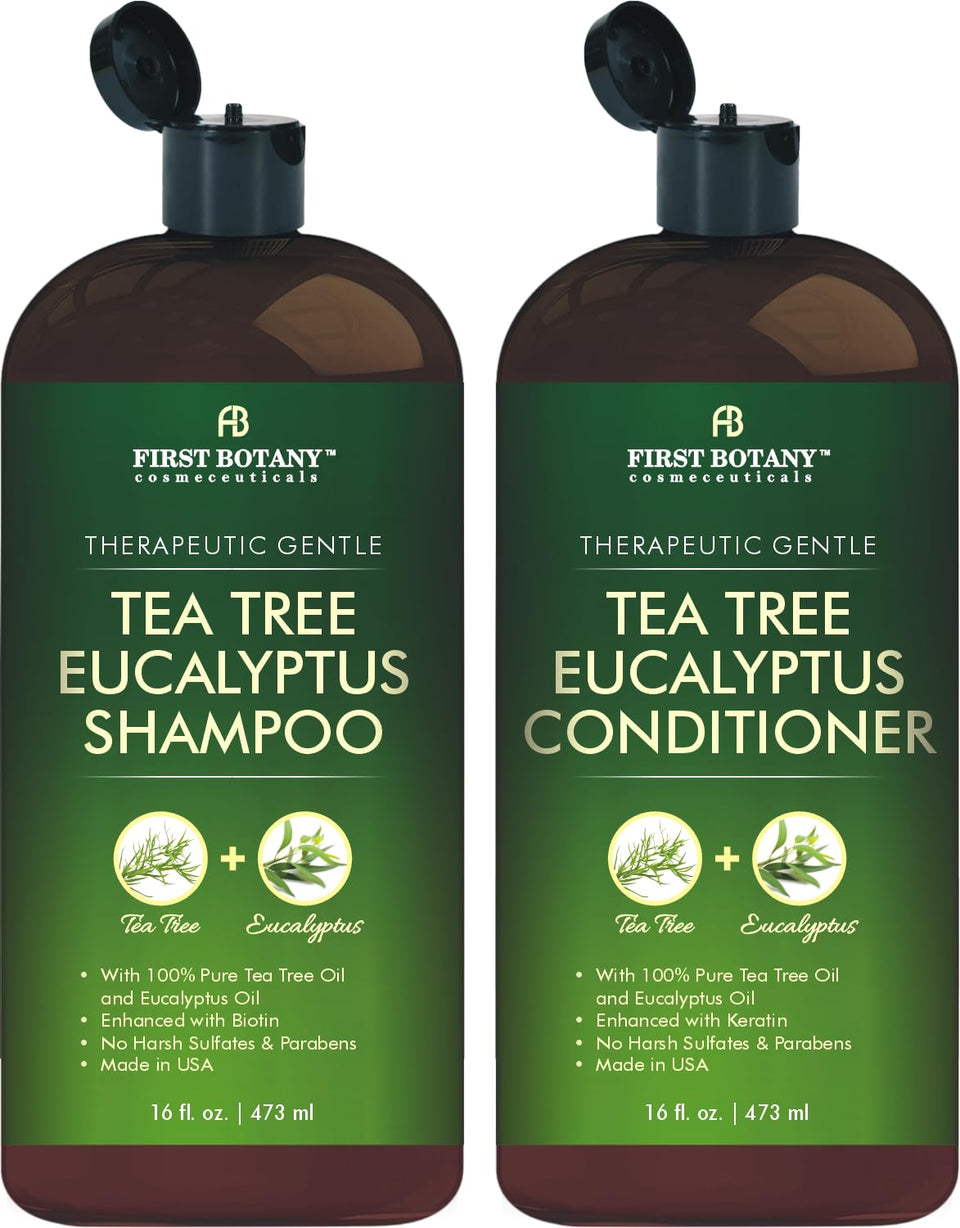First Botany front bottles showing clarifying shampoo and conditioner benefits