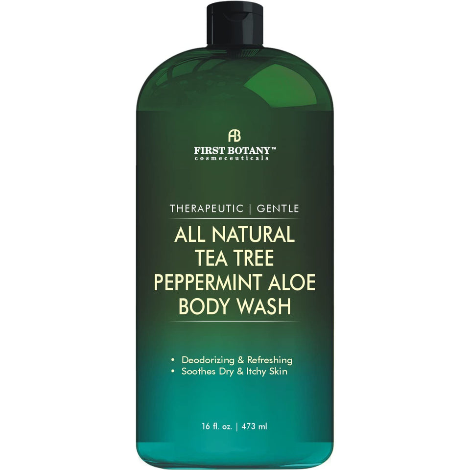 First Botany front packaging showing tea tree mint bottle and benefits