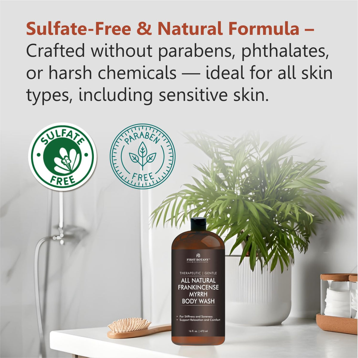 First Botany pump dispensing gel into hand for easy dosing and gentle cleansing