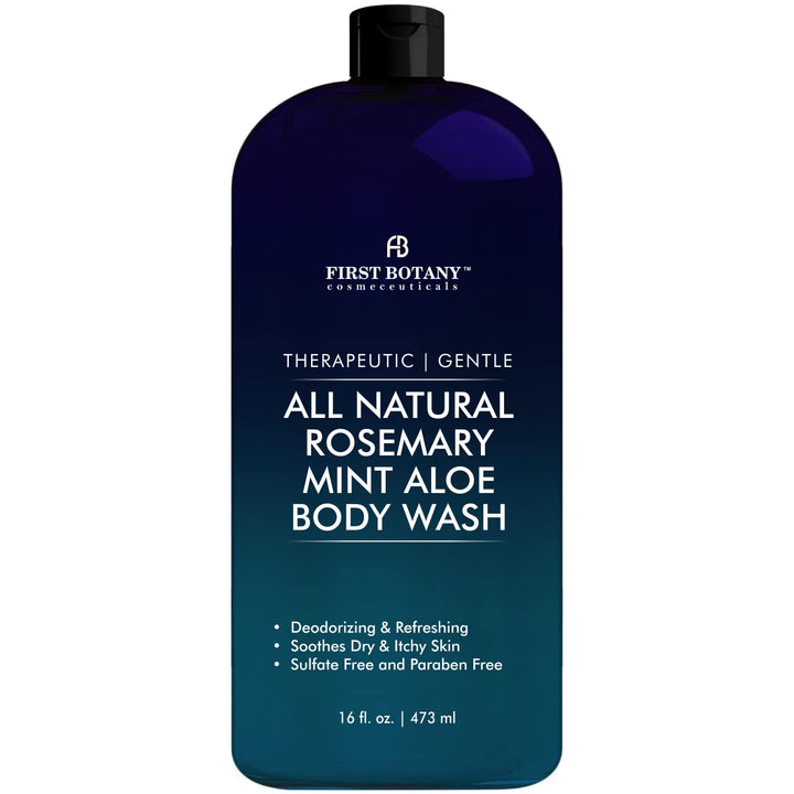First Botany front bottle view showing rosemary mint scent and benefits
