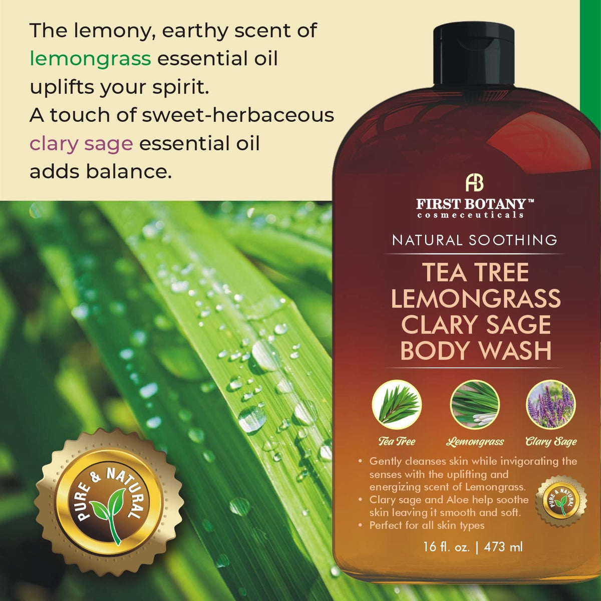 First Botany 16 fl oz bottle beside a ruler to show real size and travel readiness