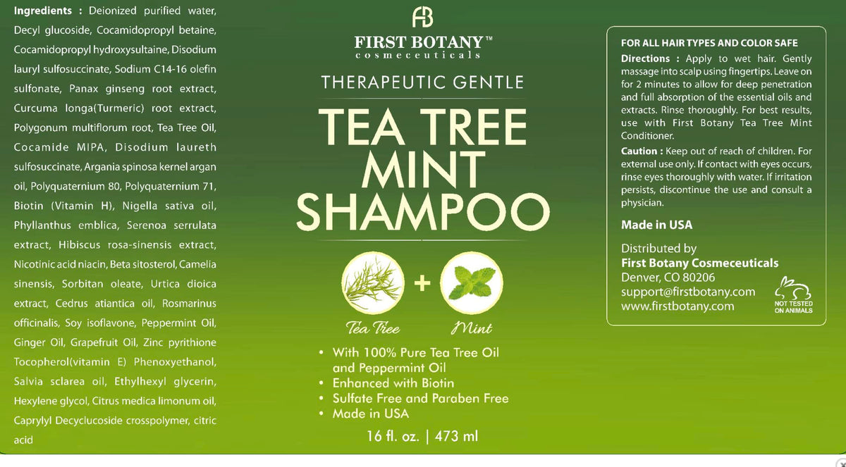 First Botany back label with ingredients and directions for informed use