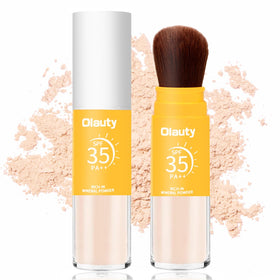 firstfly front packaging showing brush-on SPF 35 powder and matte finish benefit