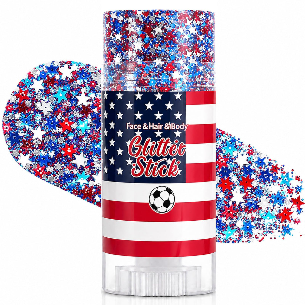 firstfly front packaging glitter stick showing compact patriotic design and portability