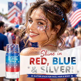 firstfly swatch on arm displaying vivid red white blue glitter and lasting shine