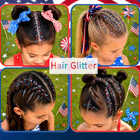 firstfly hair part highlighted with glitter demonstrating color pop and styling detail