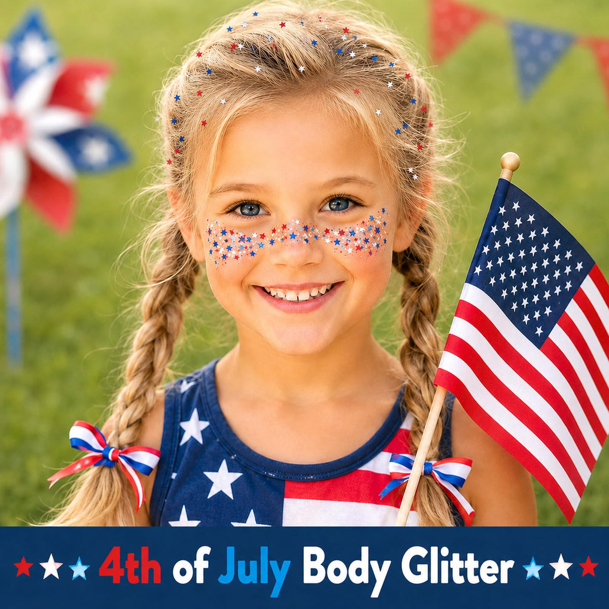 firstfly hairline sparkle with star clip demonstrating secure patriotic hair accent