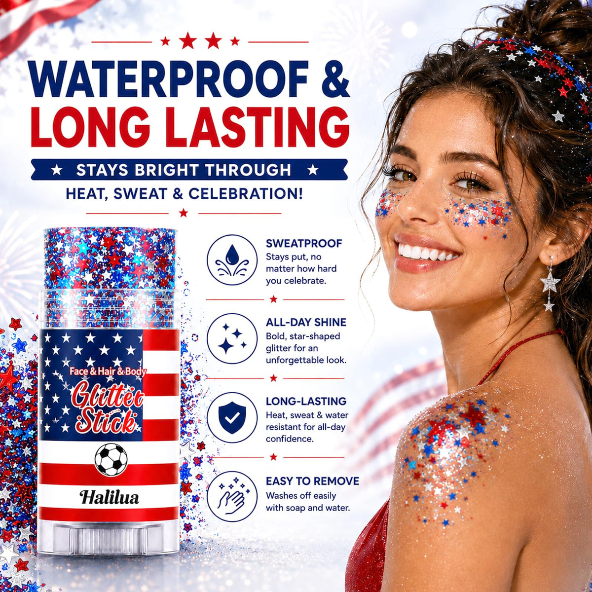 firstfly lifestyle party shot with friends wearing glitter for festive Independence Day energy