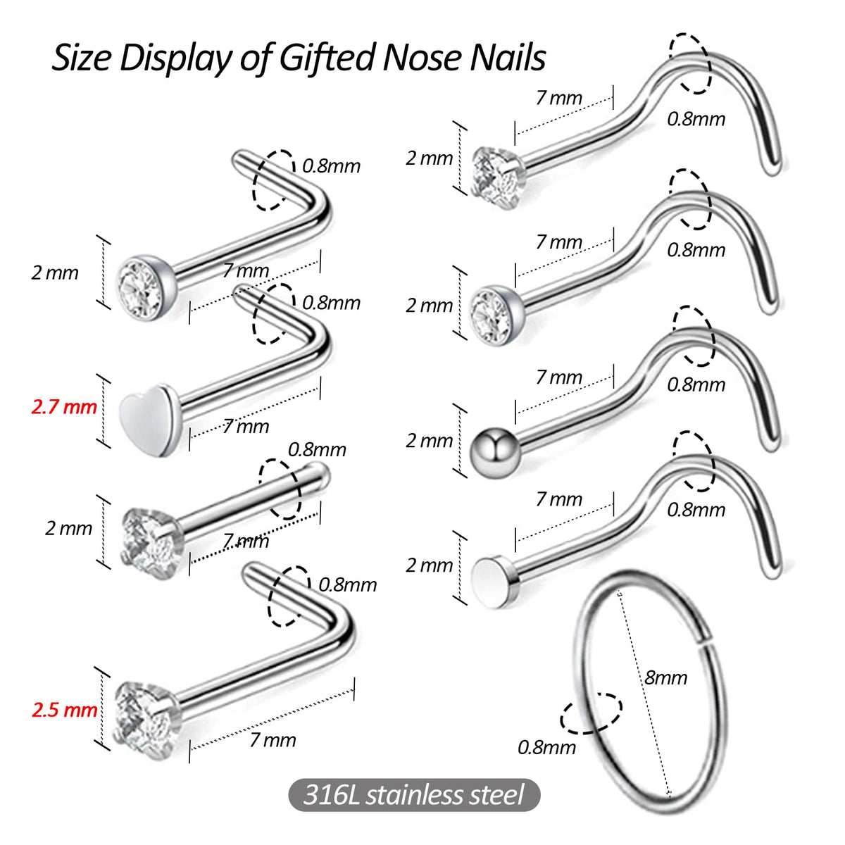 Firstomato close-up of surgical stainless steel nose stud showing smooth finish and hypoallergenic benefit