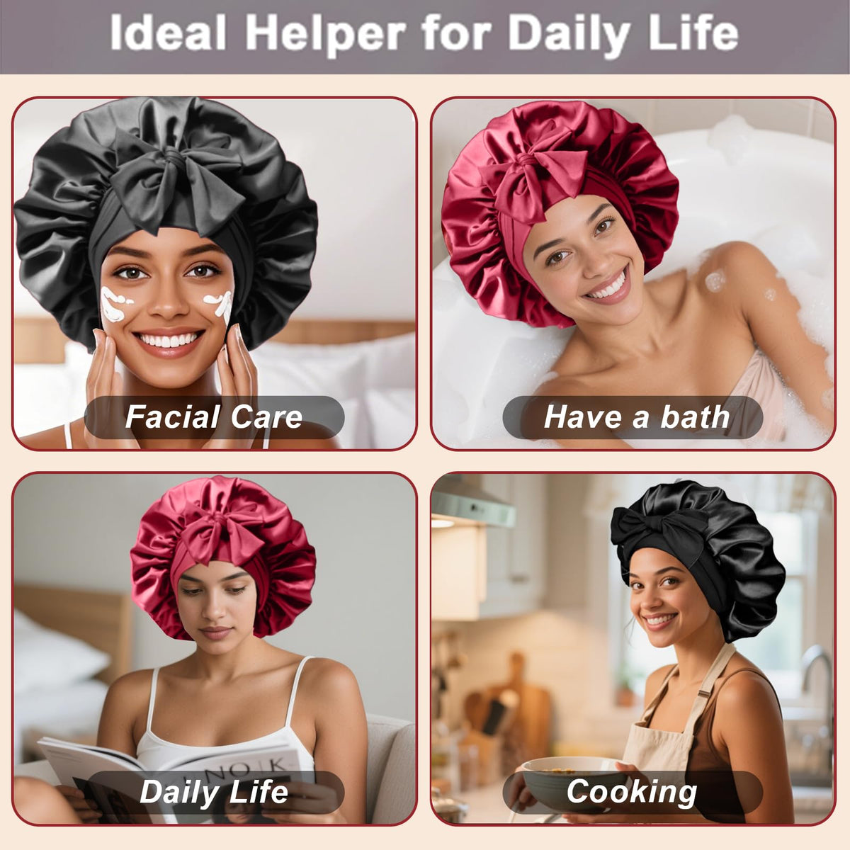 FIRSTPELLA model wearing bonnet while sleeping showing preserved curls and comfort