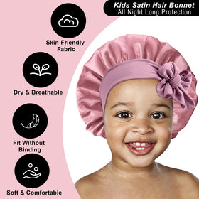 FIRSTPELLA child wearing rose gold bonnet illustrating comfortable overnight use