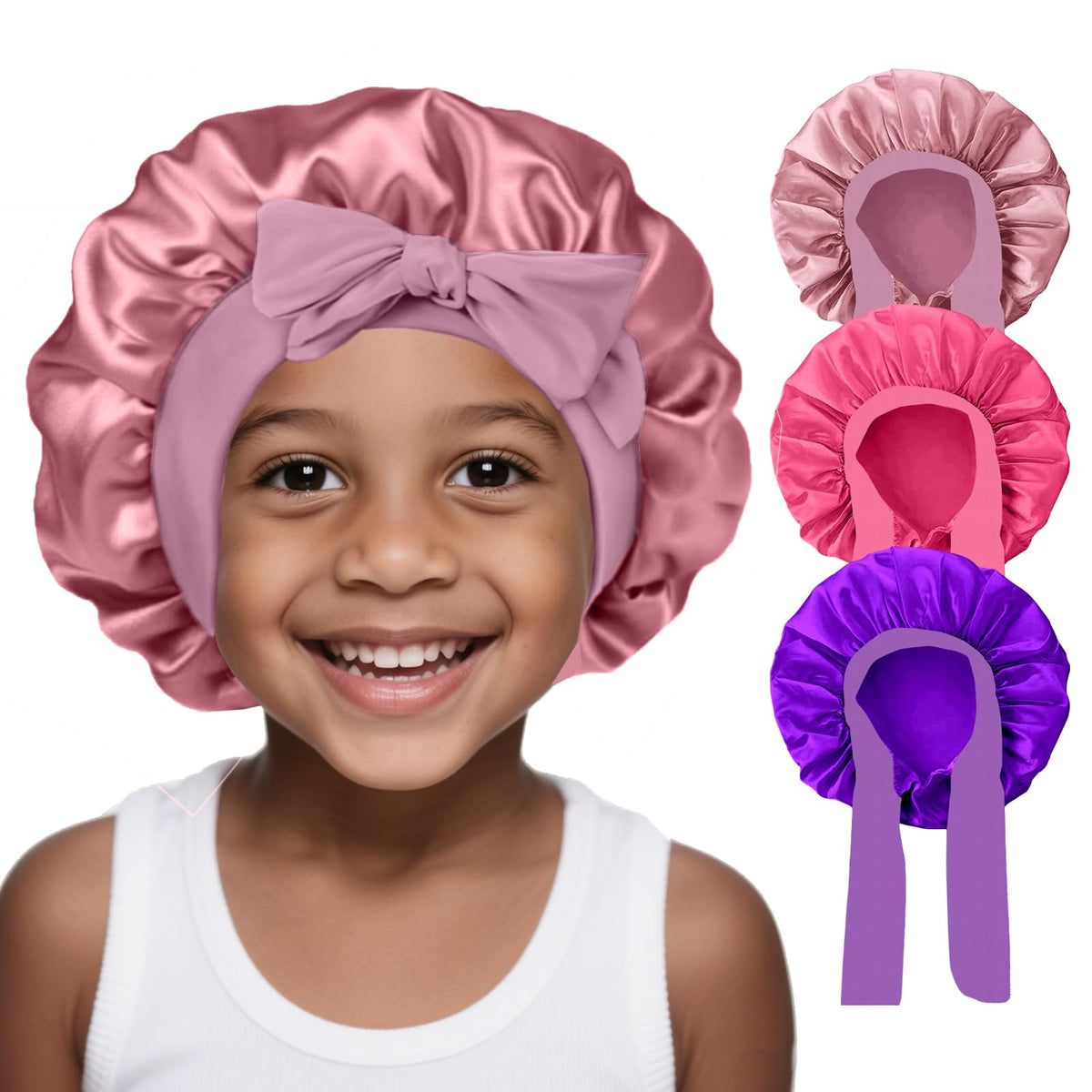 FIRSTPELLA front view of three bonnets, shows color variety and protection