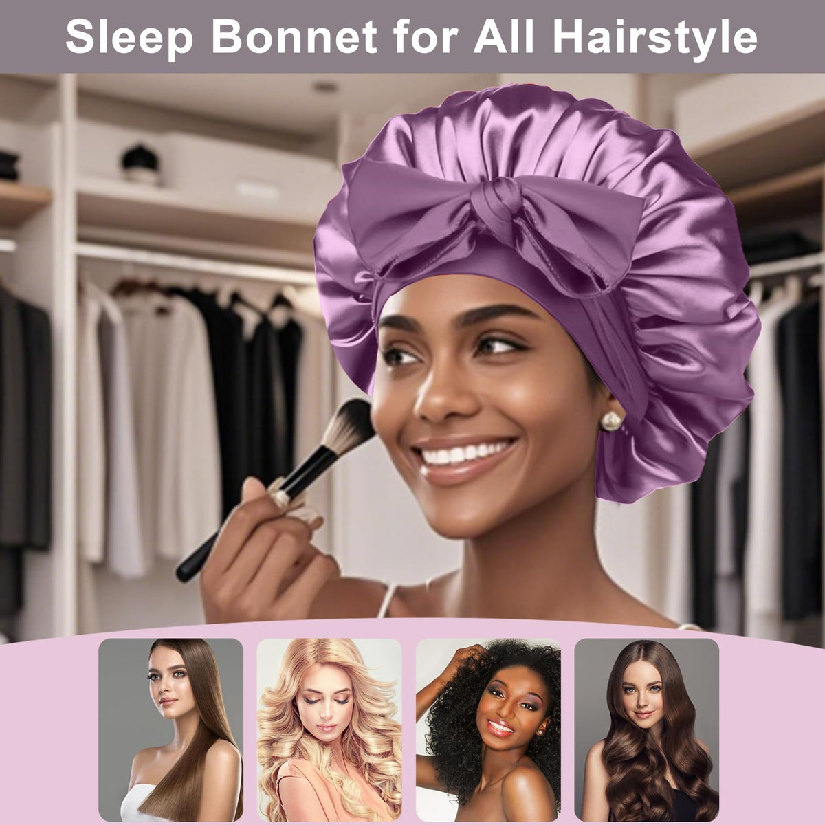 FIRSTPELLA bonnet on mannequin demonstrating large 13.8-inch interior for voluminous hair