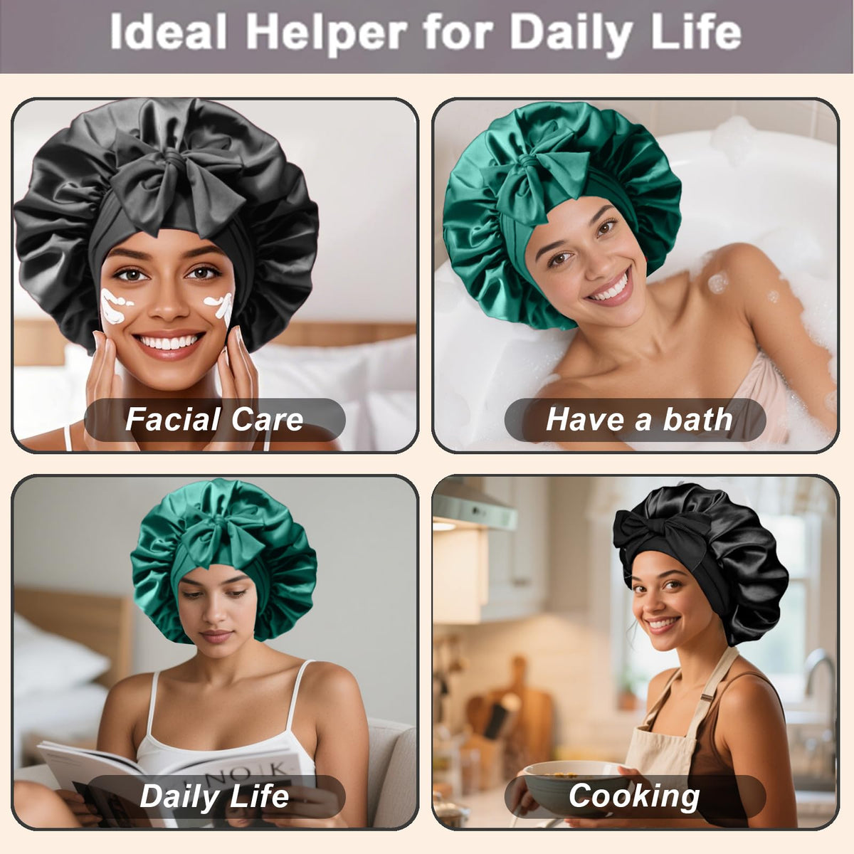 FIRSTPELLA model asleep wearing bonnet to show overnight protection and reduced frizz
