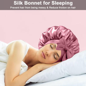 FIRSTPELLA model wearing bonnet in a sleep setting preserving overnight style