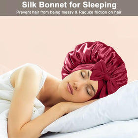 FIRSTPELLA bonnet covering curly braids in bed showing reduced frizz and protection