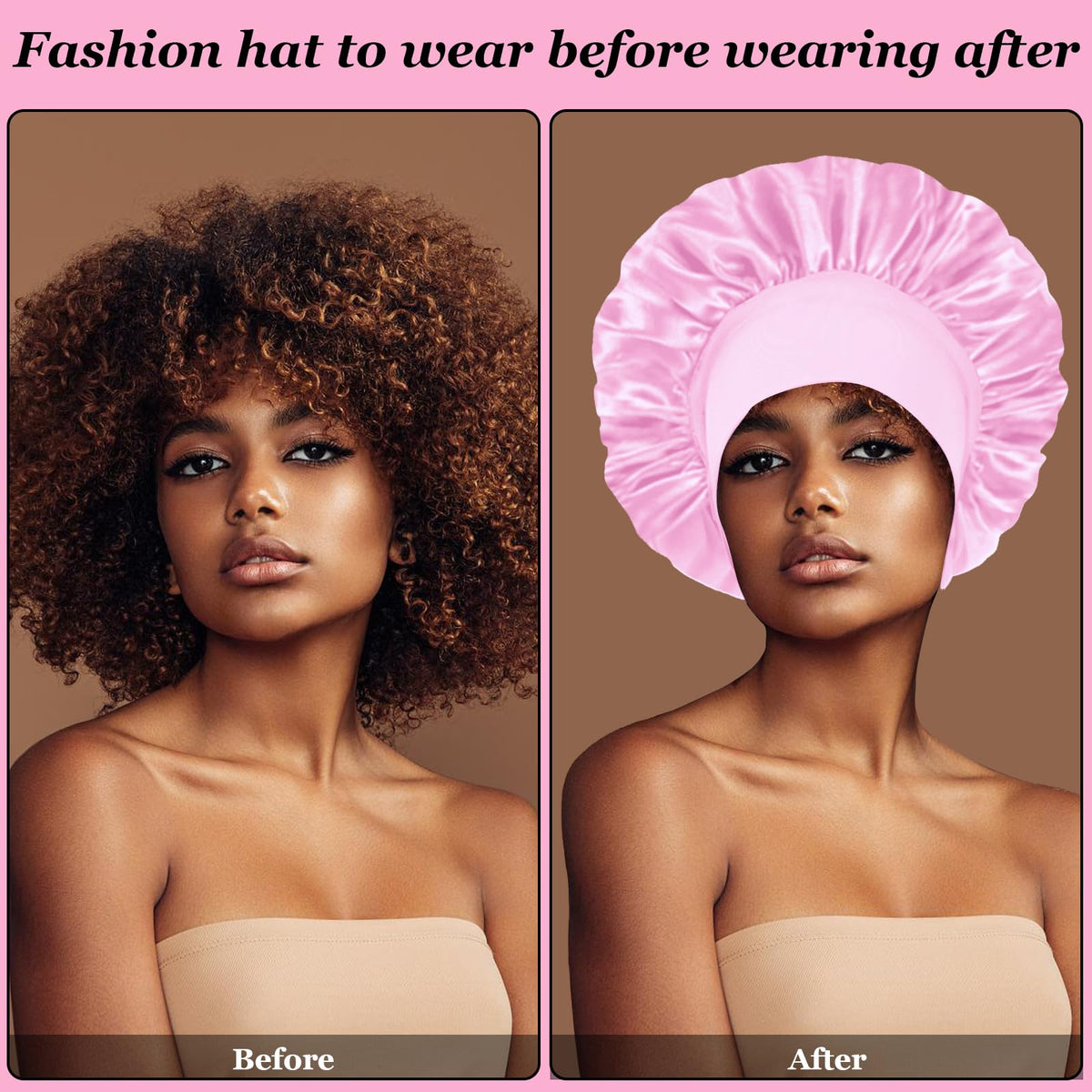 FIRSTPELLA woman sleeping wearing bonnet to preserve curls and reduce frizz