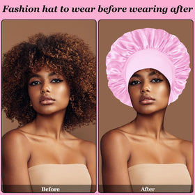 FIRSTPELLA woman sleeping wearing bonnet to preserve curls and reduce frizz