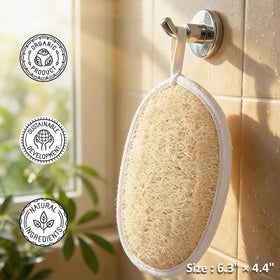 Firstwon loofah natural material label emphasizing dye-free biodegradable benefit