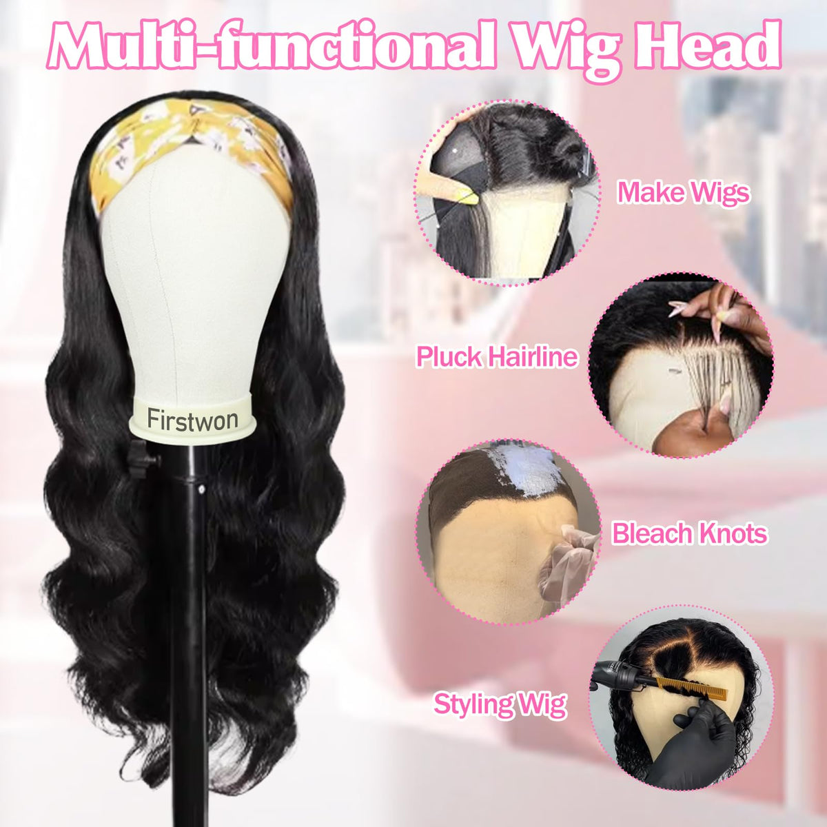 Firstwon table clamp securing mannequin head to desk for hands-free wig work