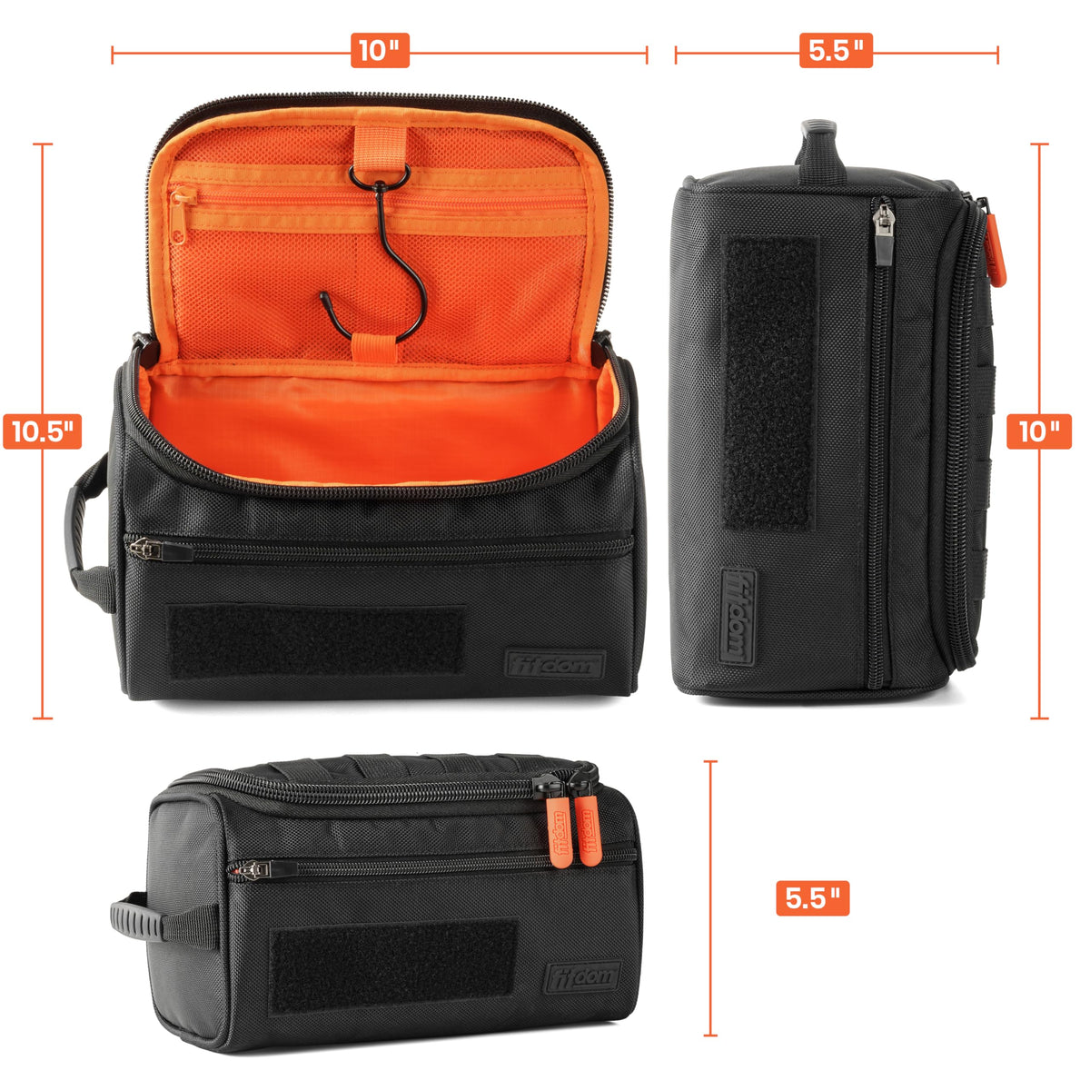 Fitdom open main compartment displaying grooming items for quick access
