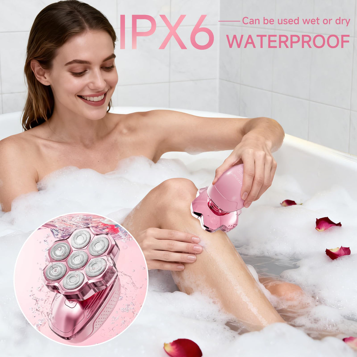 FITECHZY waterproof shaver in shower scene, convenient wet shave safety