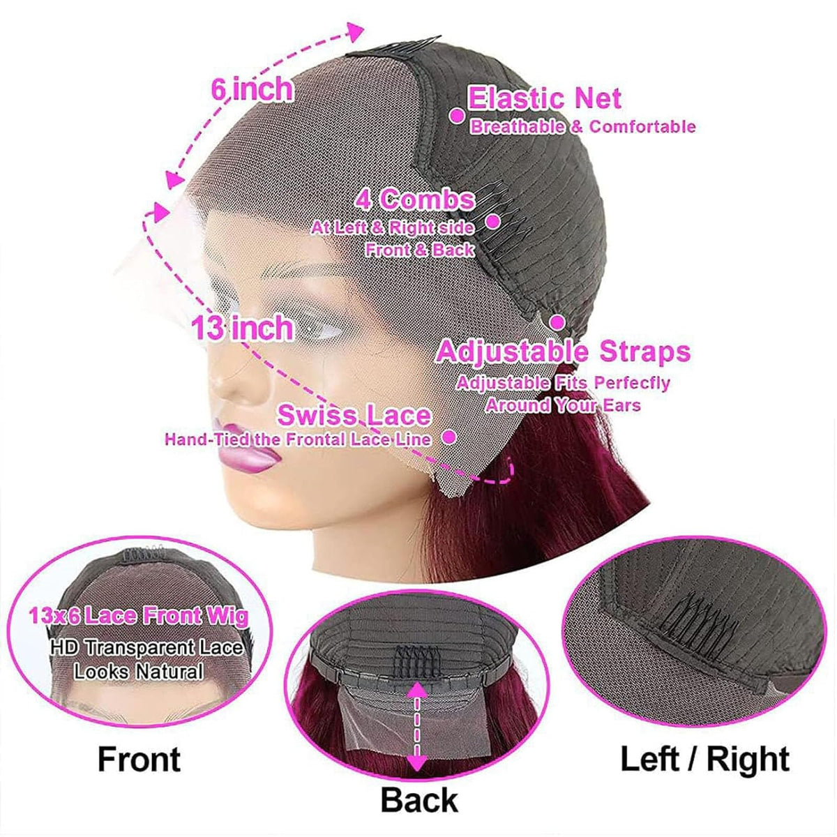 Fiumer model wearing burgundy wig demonstrating natural styling and volume