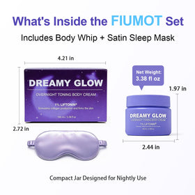 FIUMOT satin eye mask paired with jar suggesting calming bedtime ritual benefit