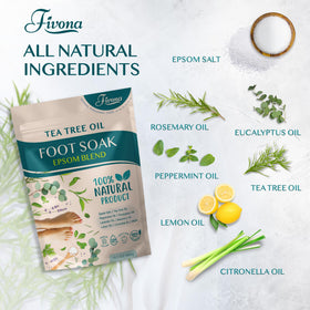 FIVONA close-up tea tree oil drops on salt highlighting natural botanicals and freshness