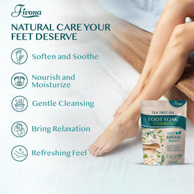FIVONA foot soaking in basin illustrating product use and soothing relaxation benefit