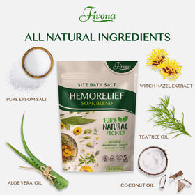 FIVONA close-up of Epsom salt and witch hazel ingredients clarity