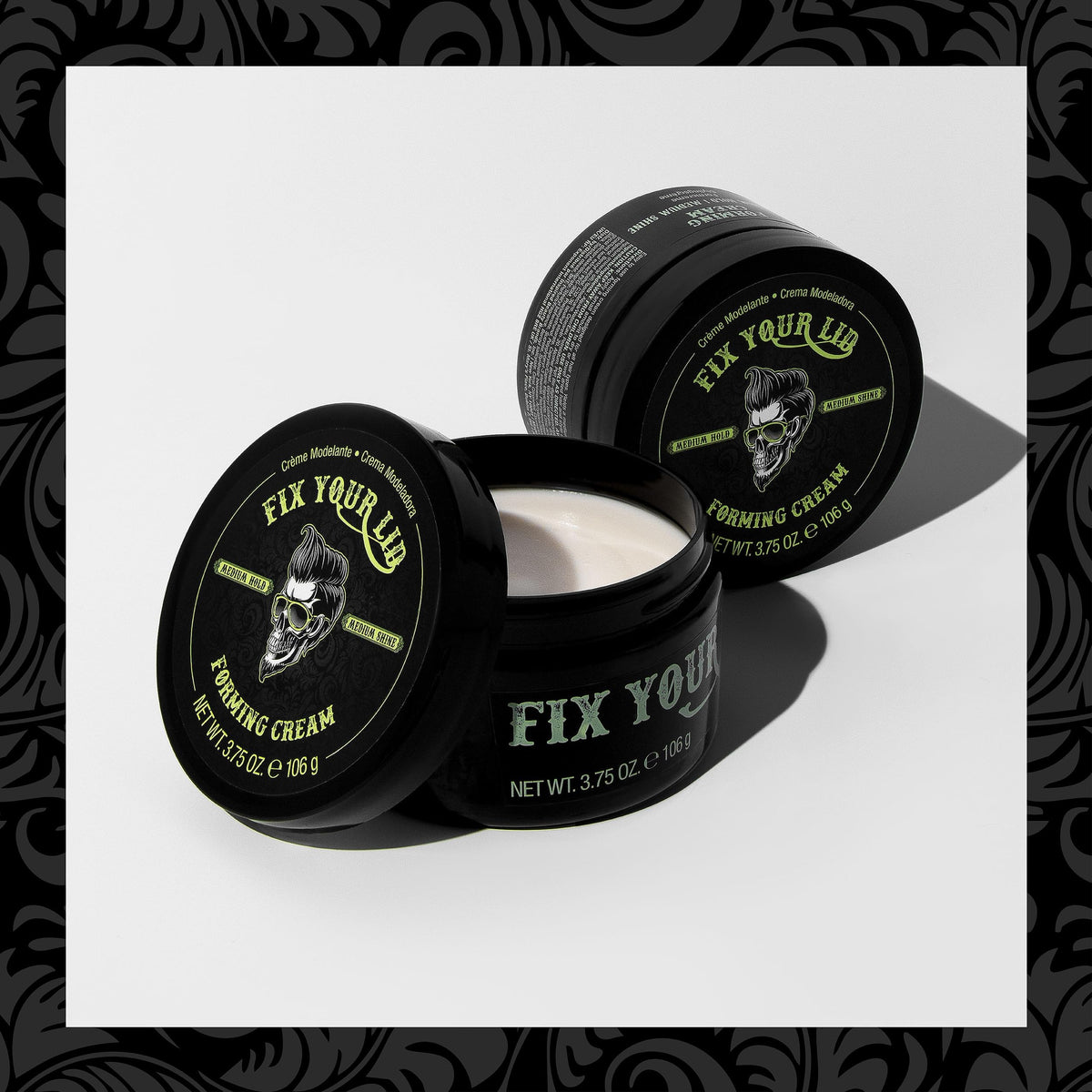 Fix Your Lid applied to short hair showing control and natural shine benefit