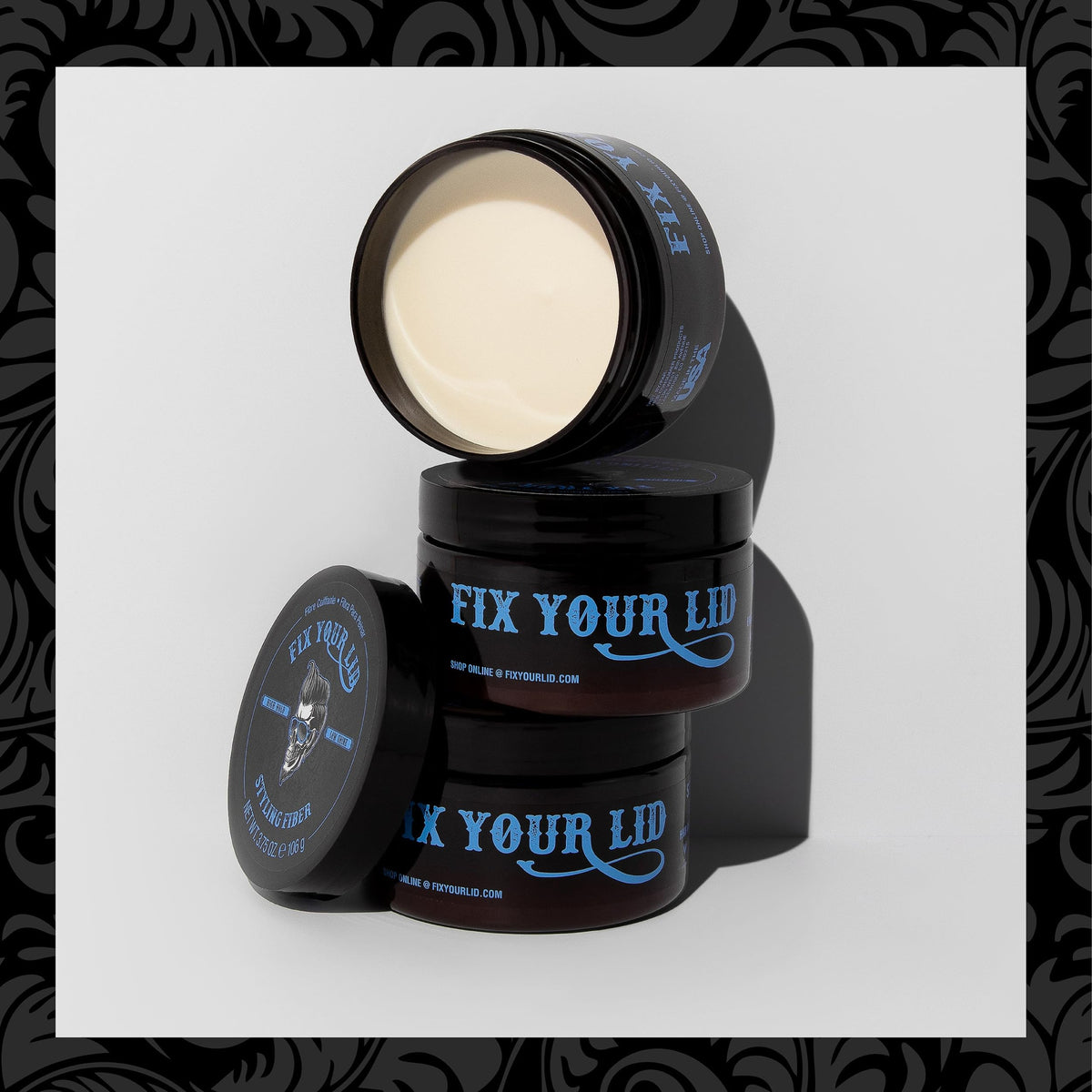 Fix Your Lid styled short choppy hair demonstrating textured, low-shine finish