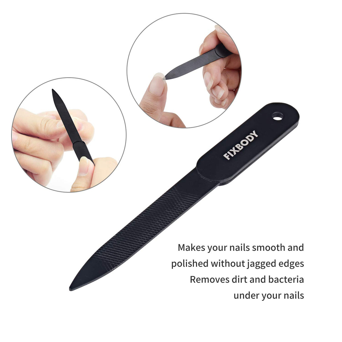 FIXBODY fingernail clipper held in hand for easy handling and steady trimming benefit