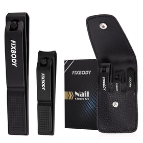 FIXBODY front view of black clipper set in leather case showing compact storage benefit