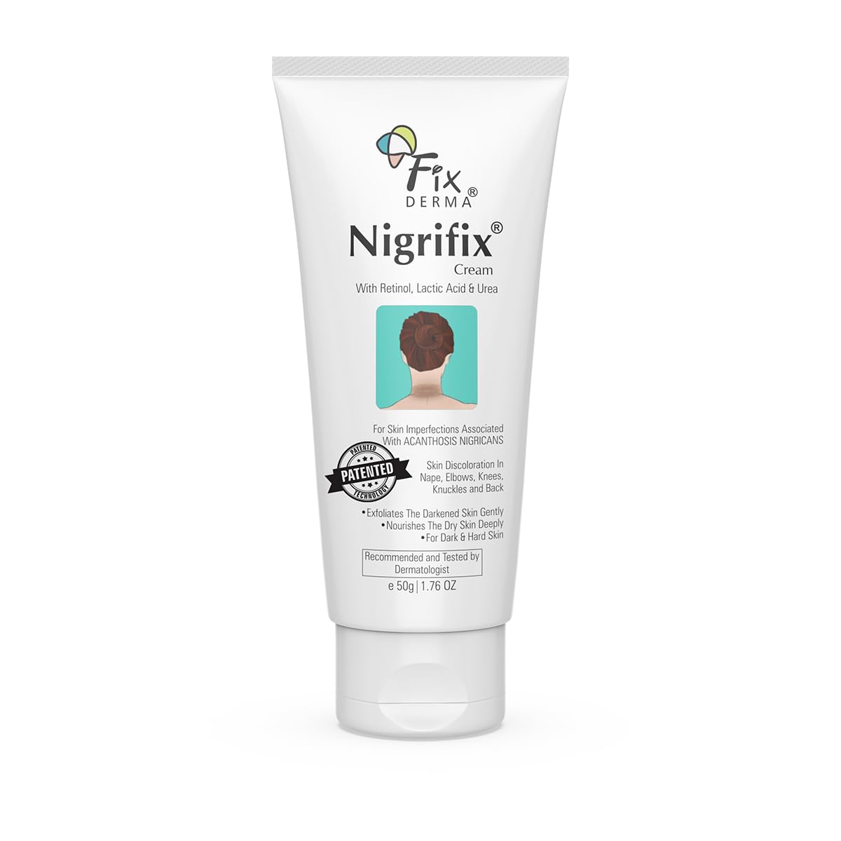 FIXDERMA Nigrifix placed on bathroom shelf in lifestyle setting showing daily routine fit