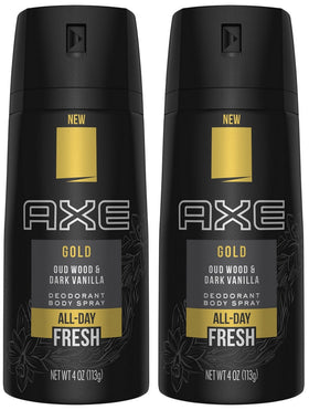 FIYY6VC Axe Gold front packaging showing two 4.0 oz cans for reliable fragrance and protection