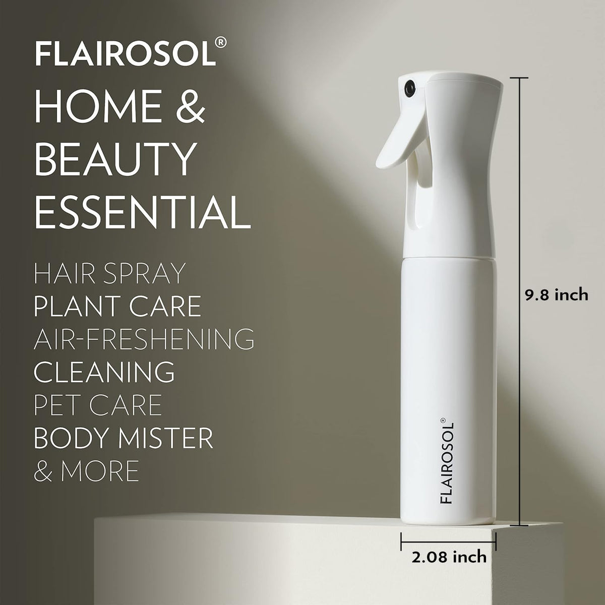 FLAIROSOL label and cap detail showing refillable PET construction benefit