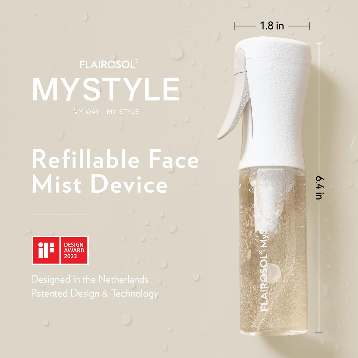 FLAIROSOL continuous mist in use refreshing face and hair without drips