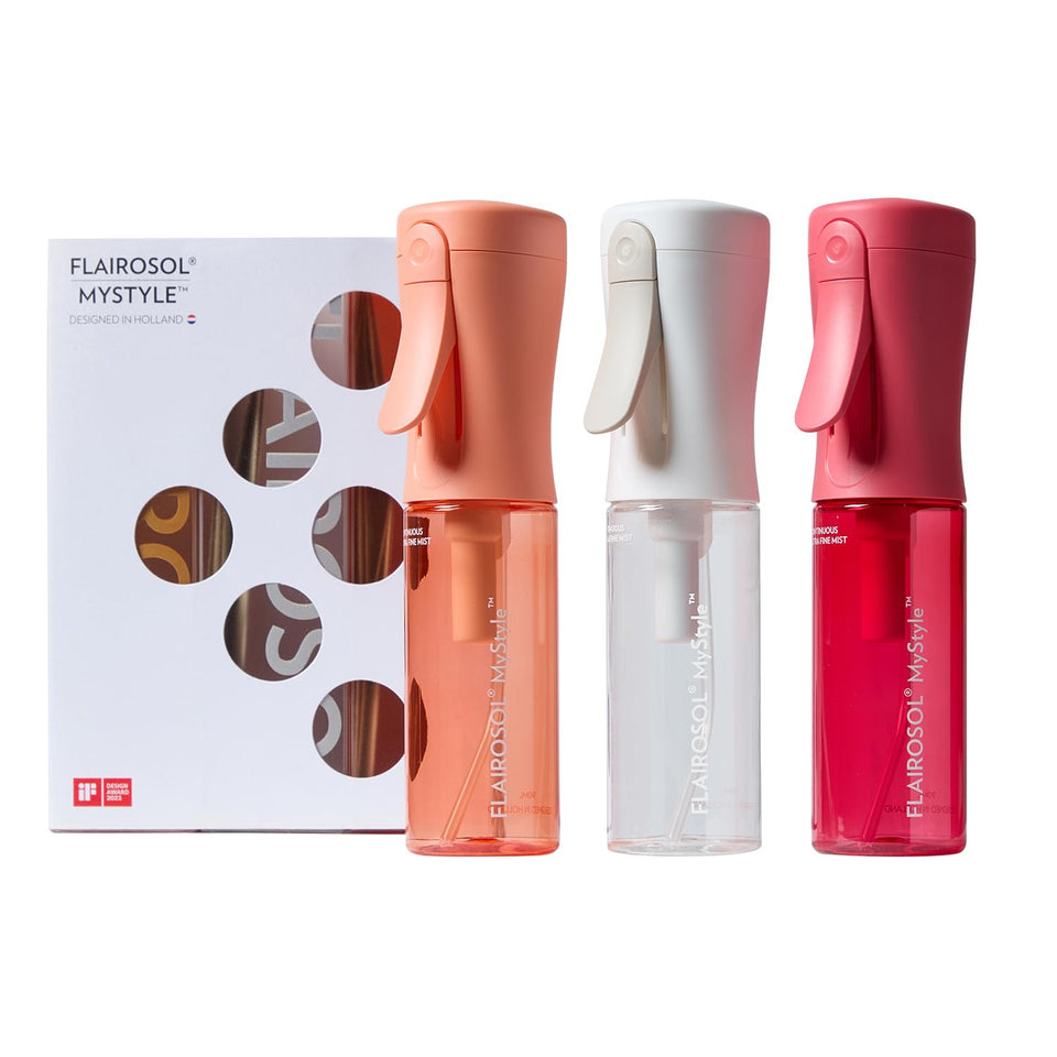 FLAIROSOL bottle front packaging shows compact travel-ready design benefit